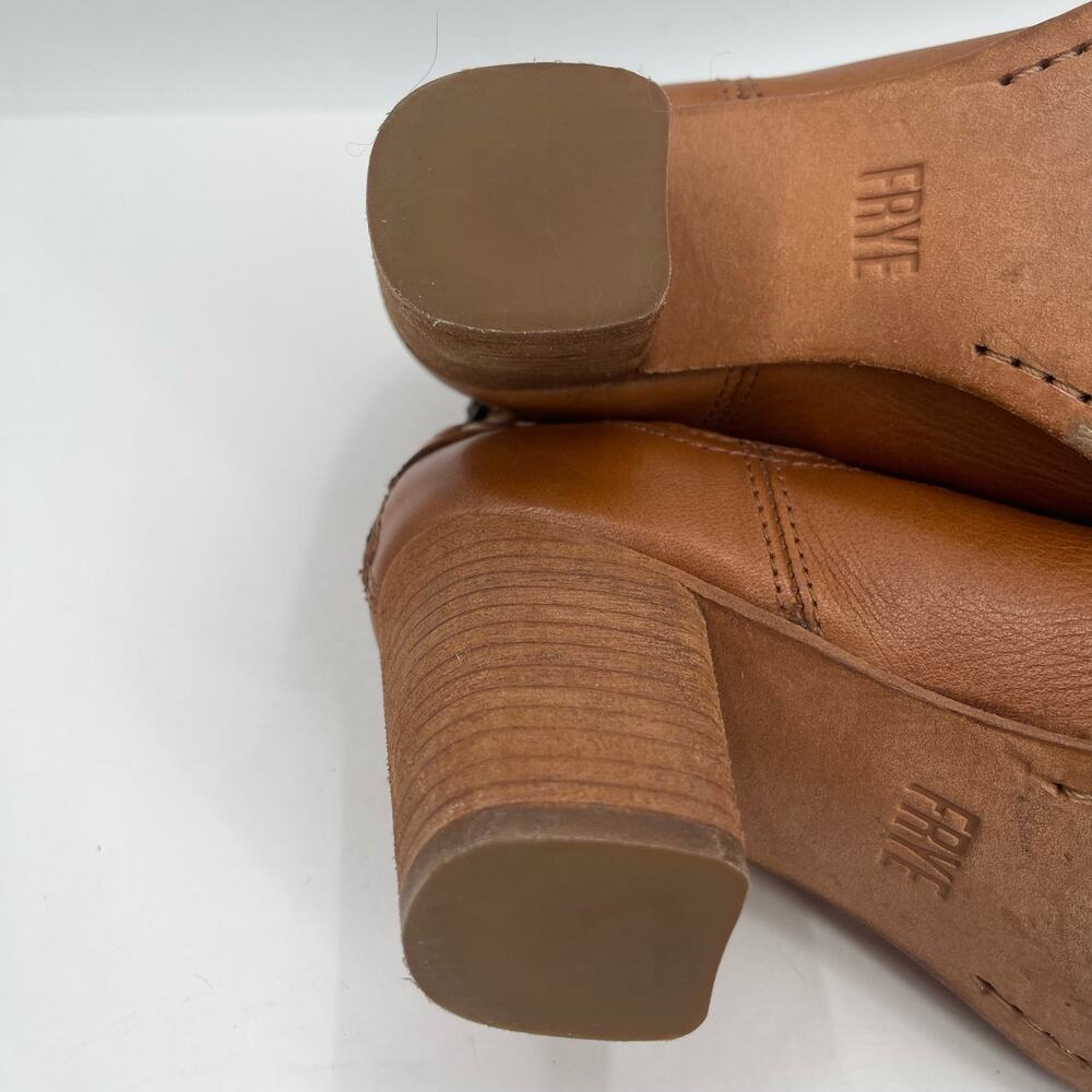 FRYE Boots Size 7.5 Naomi Pickstitch Brown Block Heeled Leather Bootie Zipper - Picture 13 of 16